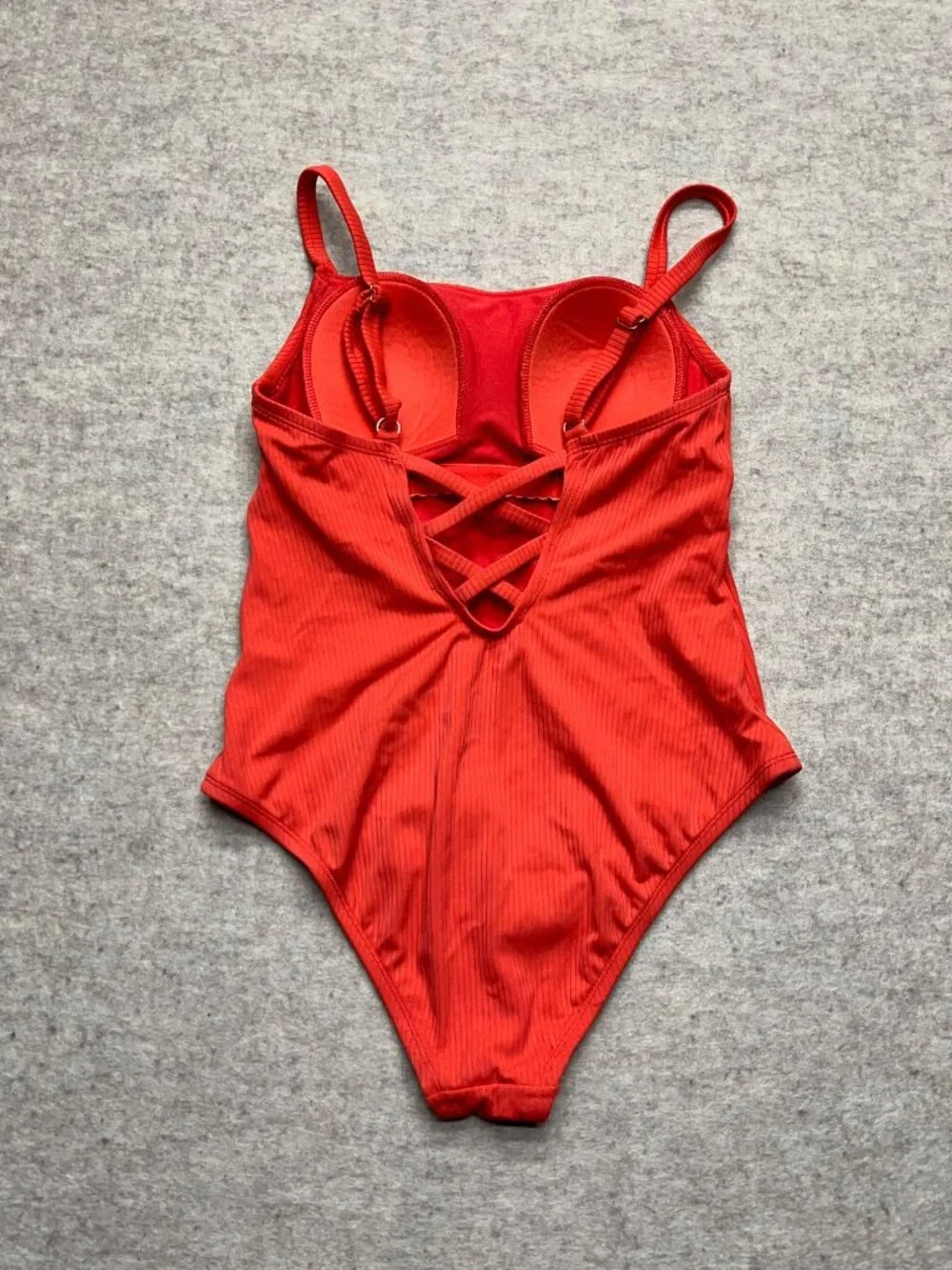 Kona Sol Red Ribbed One-Piece Swimsuit With Crisscross Back Straps Small - Picture 4 of 7